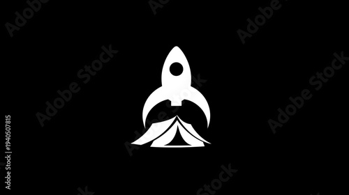 White rocket launching from open book icon on black background, symbolizing education, knowledge, startup, growth, and innovation.