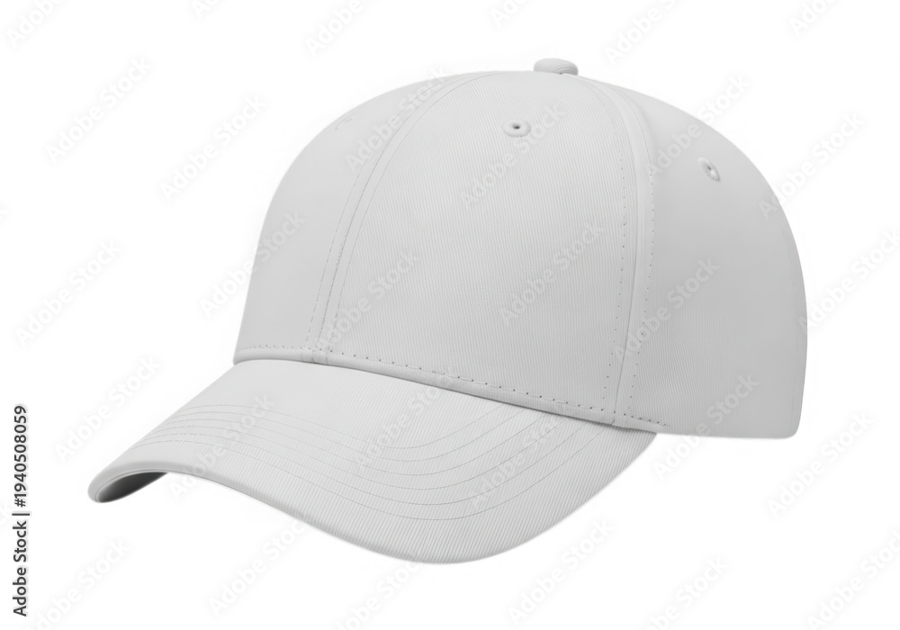 Fototapeta premium A white baseball cap with a curved brim and breathable mesh fabric isolated on transparent background