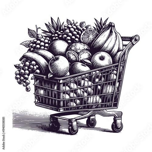 shopping cart full of fruits