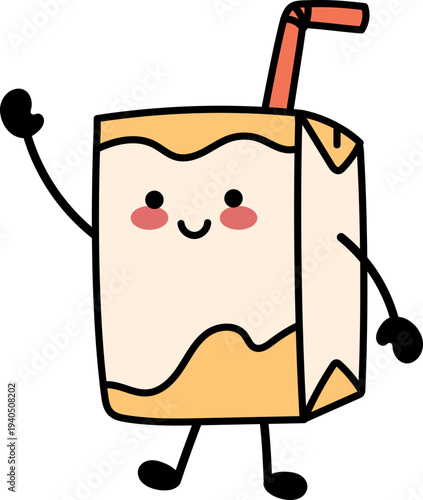 Happy orange juice box cartoon character wave hand illustration