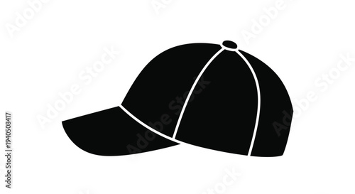 A black baseball cap illustration with a clean stark silhouette
