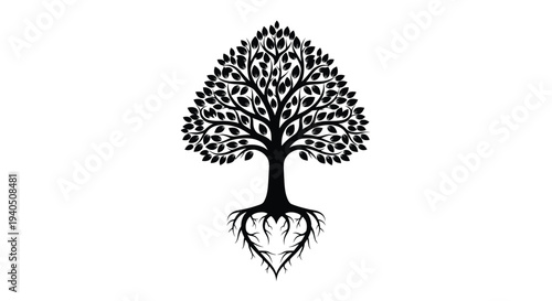 Detailed tree with heart shaped roots a striking black silhouette