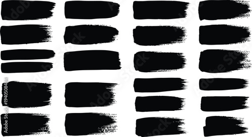 A collection of 25 black brush strokes on a white background