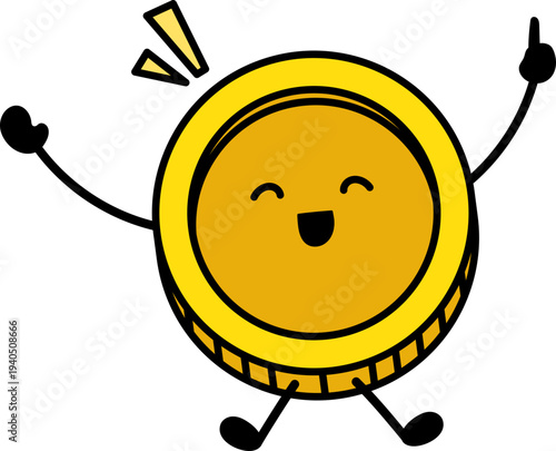 Happy gold coin money cartoon character illustration