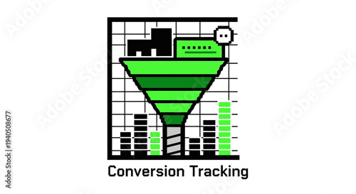 Digital marketing conversion tracking funnel with data analysis and progress bars, illustrating business optimization and sales strategy