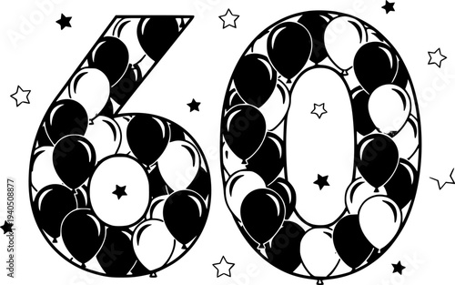 Number 60 balloons, silver foil, anniversary