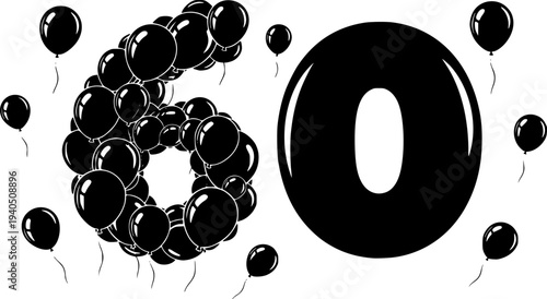 Number 60 balloons, silver foil, anniversary
