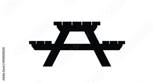 Simple black picnic table icon against a white background silhouette