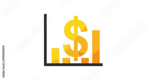 Golden dollar sign superimposed on a bar chart representing financial growth and business success