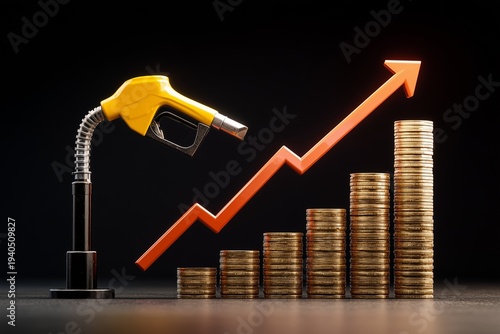 Fuel price growth concept with arrow and coins.