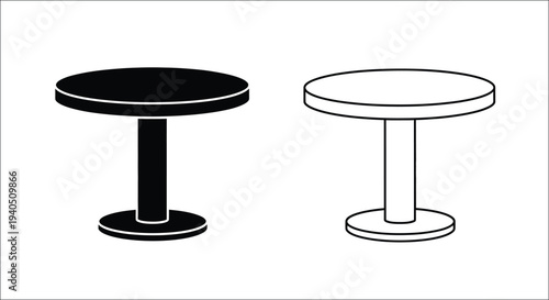 Two simple round tables one solid and one outlined silhouette