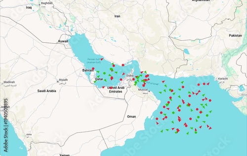 Strait of Hormuz on Geographic World Map. Chokepoint Trade Shipping Network Animation 4K