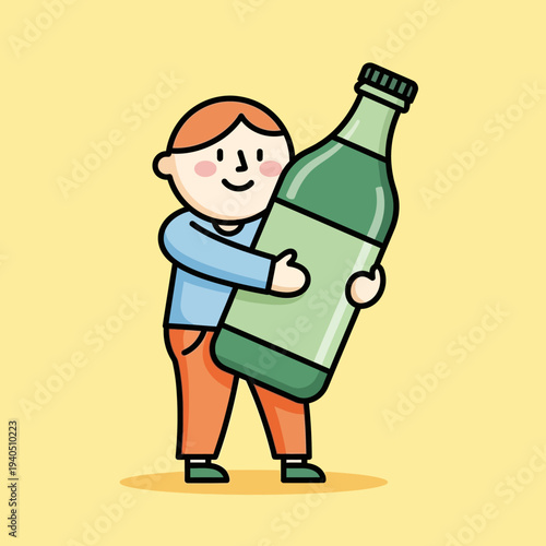 Happy Child Hugging Giant Green Bottle