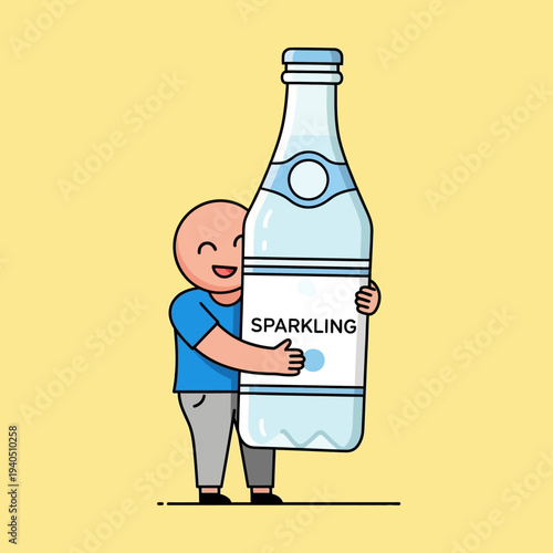 Happy Person Hugging Giant Sparkling Water Bottle