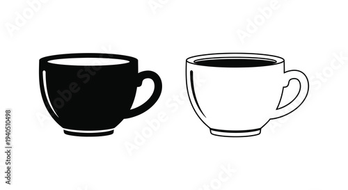 A pair of coffee cups are presented one solid black and one outlined showcasing a stark contrast silhouette high quality professional