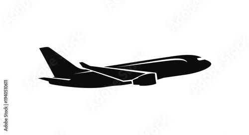 A stark black airplane form against a white background represents flight and travel a striking silhouette high quality professional detailed modern