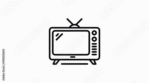 Vector television icon, black line art