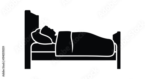 A person peacefully sleeps in a bed depicted as a silhouette