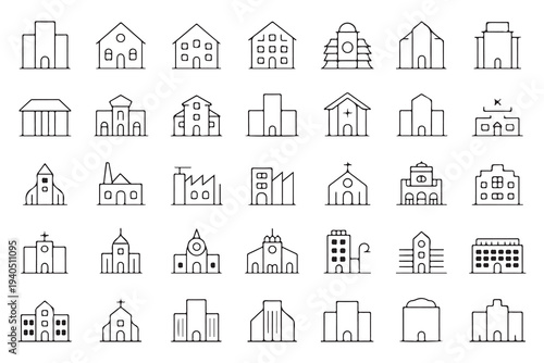 Building linear icons set. collection of architecture line icons for website, mobile app design