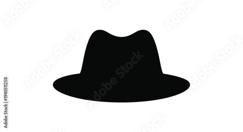 A classic fedora hat depicted in a striking black silhouette