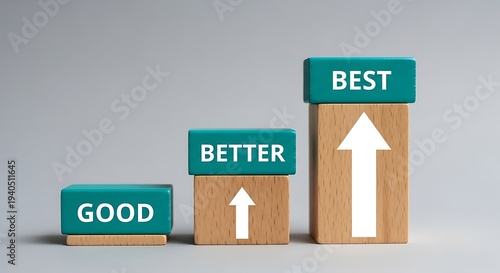 Good better best blocks symbolize continuous personal and business development journey