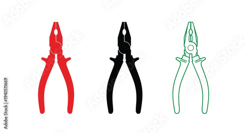 Three colorful pliers displayed with a contrasting black silhouette