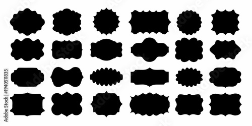Collection of various black irregularly shaped decorative labels or frames