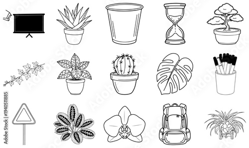 Black and white line of plants and line black and white