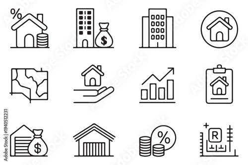 Real estate icon set. mortgage house outline collection. home vector line art illustration for website and mobile