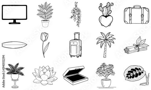 Black and white line of travel and plant line black and white