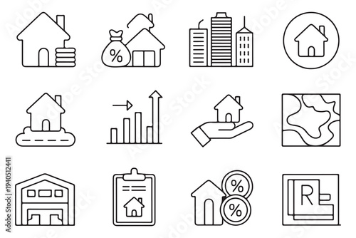 Real estate icon set. mortgage house outline collection. home vector line art illustration for website and mobile
