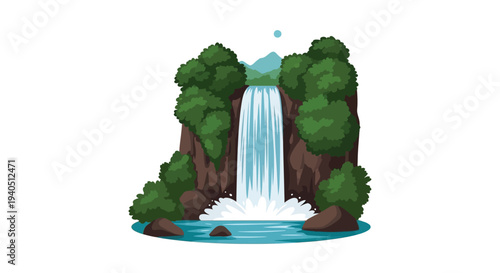 Scenic waterfall cascading through lush greenery a striking silhouette
