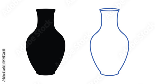 Two vases one black and one outlined display elegant forms silhouette