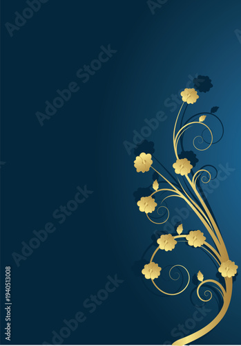 Elegant Blue Background with Golden Floral Decorative Ornament
