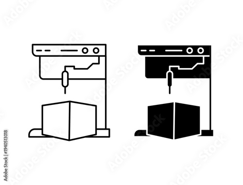 3D printer icon with editable stroke. Black solid icons