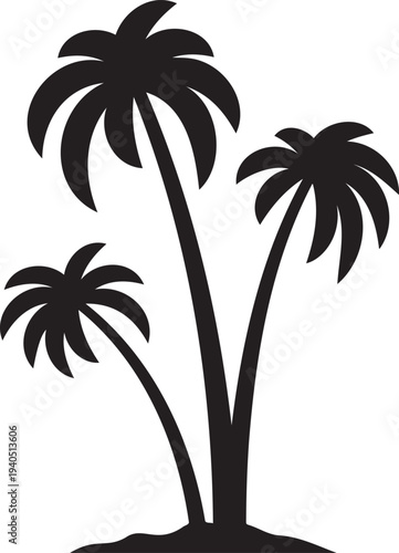 Black and white illustration of palm trees symbolizing tropical paradise and serene island getaway with multiple trunks and leaves.