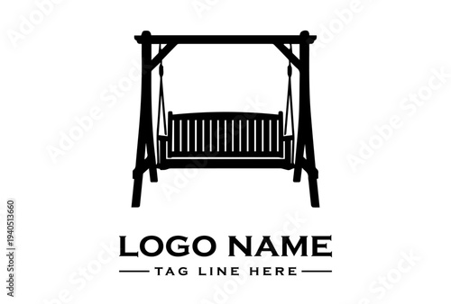 Black silhouette icon of a porch swing with a bench seat and wooden frame against a clean white background.