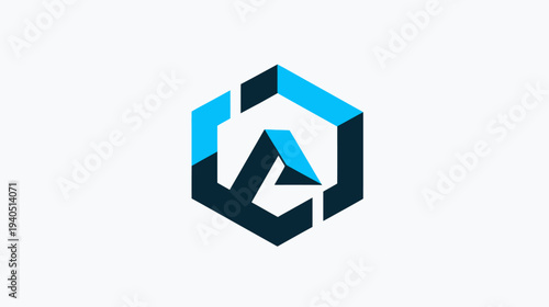 Modern Geometric Hexagon Logo Design with Interlocking Blue Abstract Shapes and Upward Motion Concept on White Background