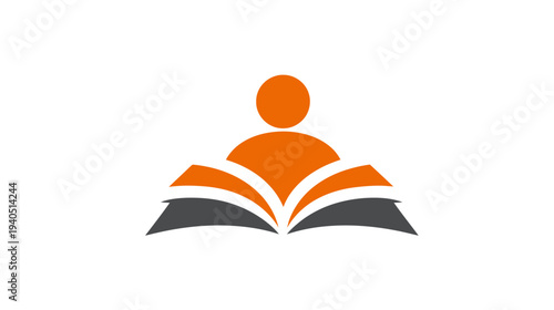 Abstract student person with open book icon logo concept on white background. Education, learning, knowledge symbol vector.