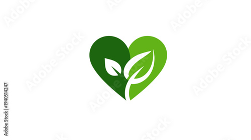 Abstract green heart with leaves symbol representing nature, health, eco-friendly lifestyle, wellness, and environmental care