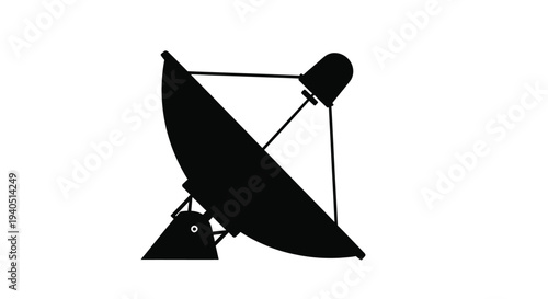 A black silhouette of a satellite dish against a white background