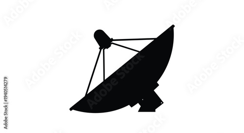 A black silhouette of a satellite dish receiving signals