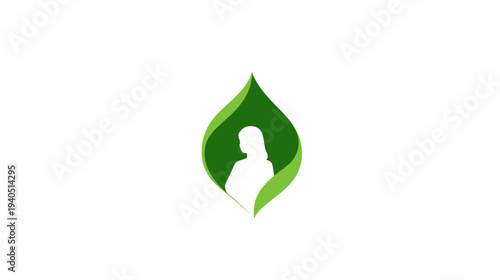 Green leaf with abstract woman silhouette, symbolizing nature, health, wellness, organic lifestyle, natural beauty, and eco-friendly concepts.