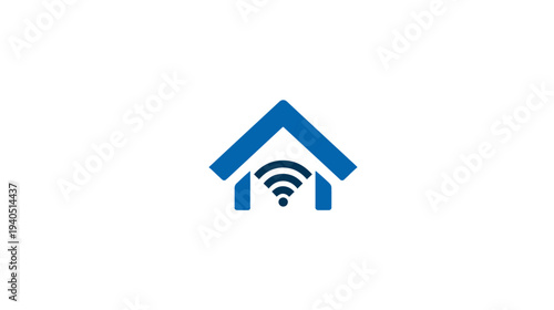 Blue smart home Wi-Fi icon representing wireless internet and house connectivity technology