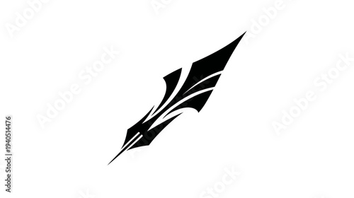Elegant Black Stylized Quill Pen Vector Icon Illustration for Writing, Authorship, Creativity, and Education Concepts