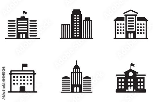 Quadro su tela Filled icons of city buildings, government institutions and office towers for ur