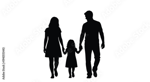 Family walking hand in hand a striking black silhouette