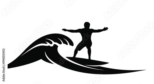 Surfer riding a powerful wave a striking black silhouette