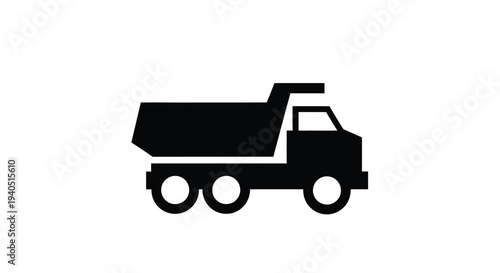 A black dump truck icon is prominently displayed a bold silhouette