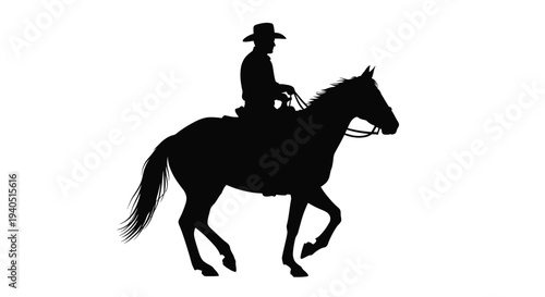 A cowboy riding a horse against a white background silhouette